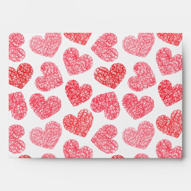 Cute Red Doodled Heart Valentine's Day Pattern Envelopes (Front)