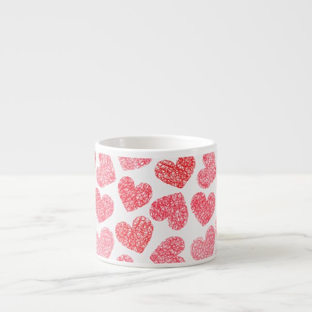 Cute Red Doodled Heart Valentine's Day Pattern Espresso Cup (Front)
