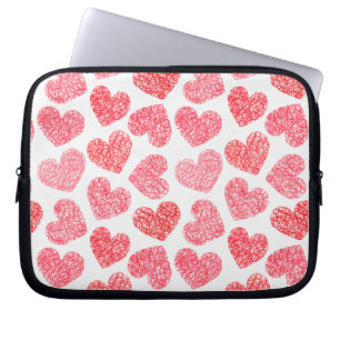 Cute Red Doodled Heart Valentine's Day Pattern Laptop Sleeve