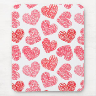 Cute Red Doodled Heart Valentine's Day Pattern Mouse Mat