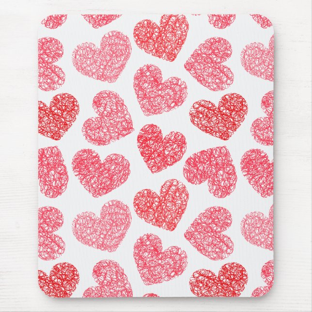 Cute Red Doodled Heart Valentine's Day Pattern Mouse Mat (Front)