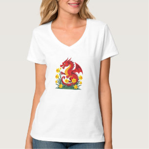 Cute Red Dragon And Daffodils T-Shirt