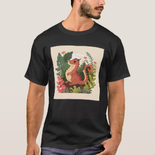 Cute Red Dragon in a garden forest T-Shirt