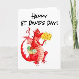 Cute Red Dragon Leeks Daffodils St David's Day Card