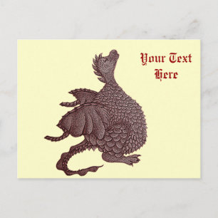 cute red dragon mythical and fantasy creature art postcard