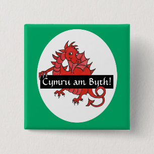 Cute Red Dragon Square Button to Personalise