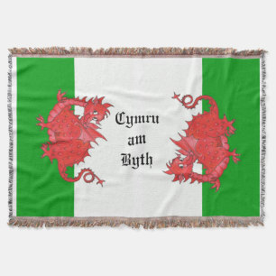 Cute Red Dragons on Green and White Throw Blanket