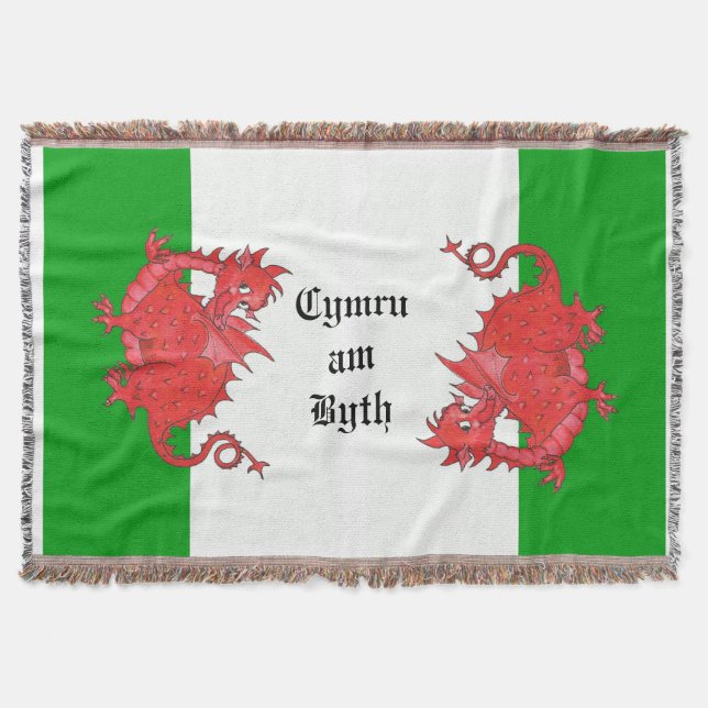 Cute Red Dragons on Green and White Throw Blanket (Front)