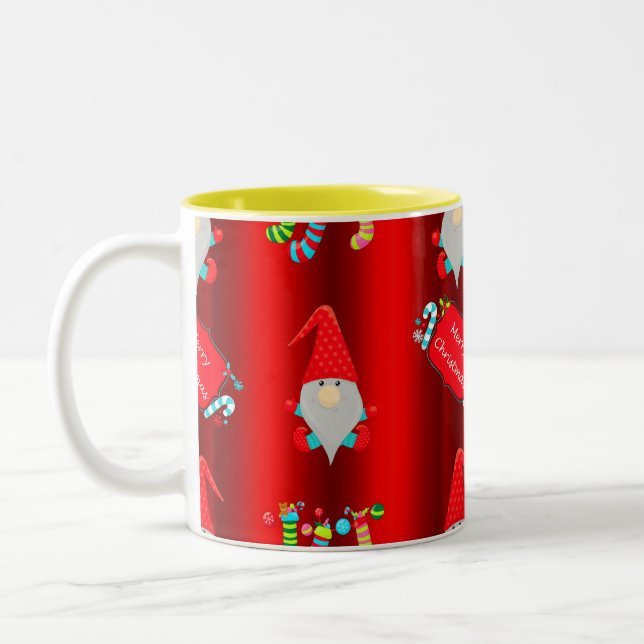 Cute Red Elves Christmas Two-Tone Coffee Mug (Left)