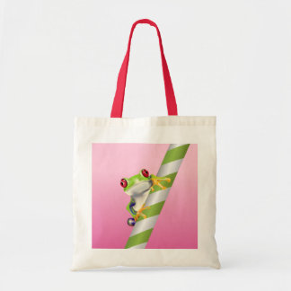 Cute Red Eye Tree Frog on Straw Tote Bag
