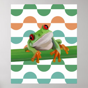 Cute Red Eyed Tree Frog Colorful Geometric Poster