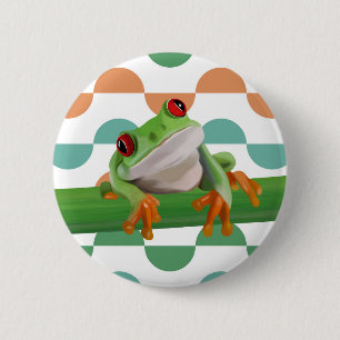 Cute Red Eyed Tree Frog Colourful Geometric 6 Cm Round Badge