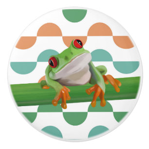 Cute Red Eyed Tree Frog Colourful Geometric Ceramic Knob