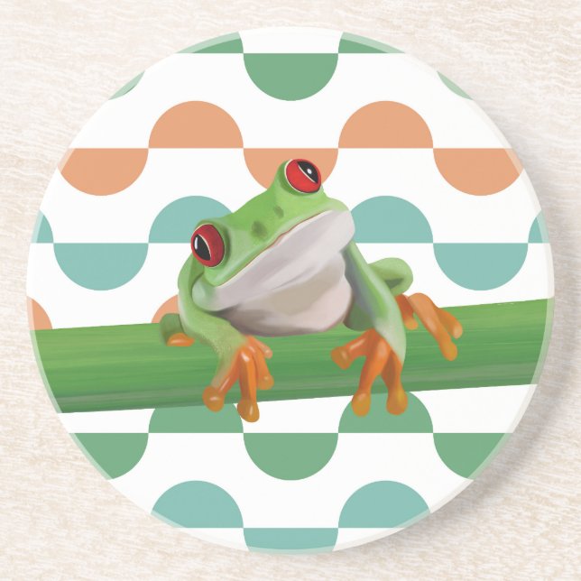 Cute Red Eyed Tree Frog Colourful Geometric Coaster (Front)