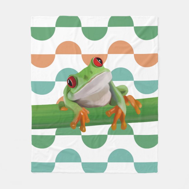 Cute Red Eyed Tree Frog Colourful Geometric Fleece Blanket (Front)