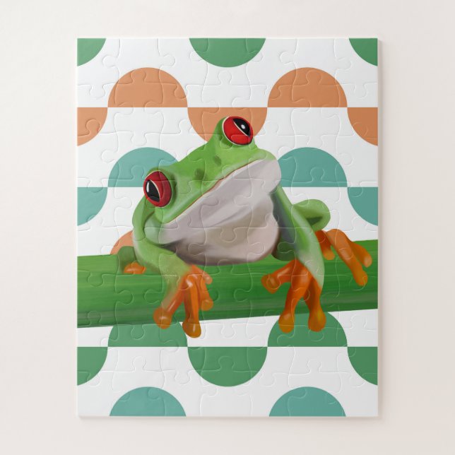 Cute Red Eyed Tree Frog Colourful Geometric Jigsaw Puzzle (Vertical)