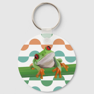 Cute Red Eyed Tree Frog Colourful Geometric Key Ring