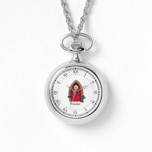 Cute Red Fairy Door Personal Silver Necklace Watch