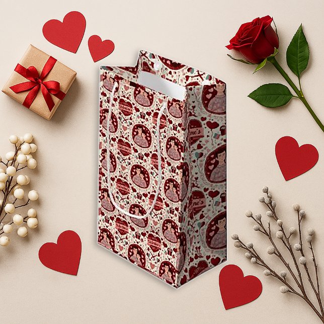 Cute Red Father Son Heart Pattern Small Gift Bag (Creator Uploaded)