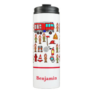 Cute Red Fire Engine & Fire Fighters  Thermal Tumbler
