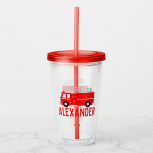 Cute Red Fire Truck Acrylic Tumbler