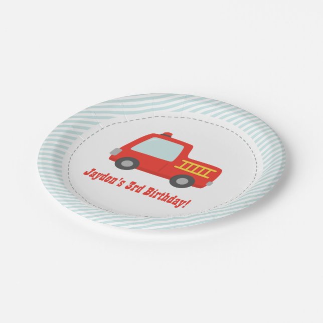 Cute Red Fire Truck Boys Birthday Party Supplies Paper Plate (Angled)