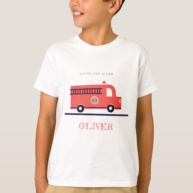 Cute Red Fire Truck Engine Any Age Birthday T-Shirt (Front)