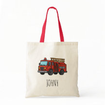 Cute Red Fire Truck Firefighter Kids Tote Bag
