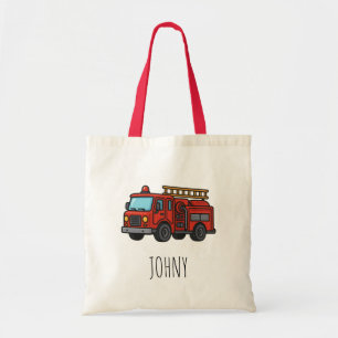 Cute Red Fire Truck Firefighter Kids Tote Bag 