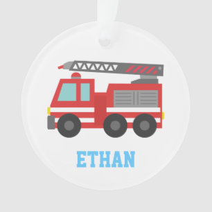 Cute Red Fire Truck for Boys, Name Ornament