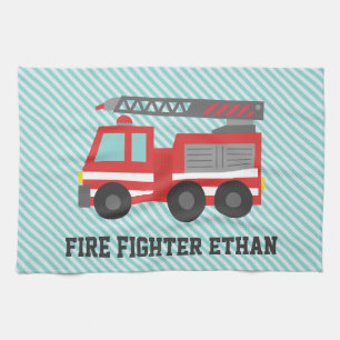 Cute Red Fire Truck for Little Fire fighters Tea Towel