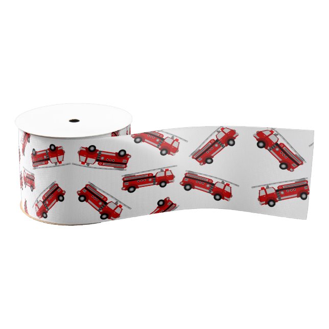 Cute Red Fire truck Kids Birthday Grosgrain Ribbon (Spool)