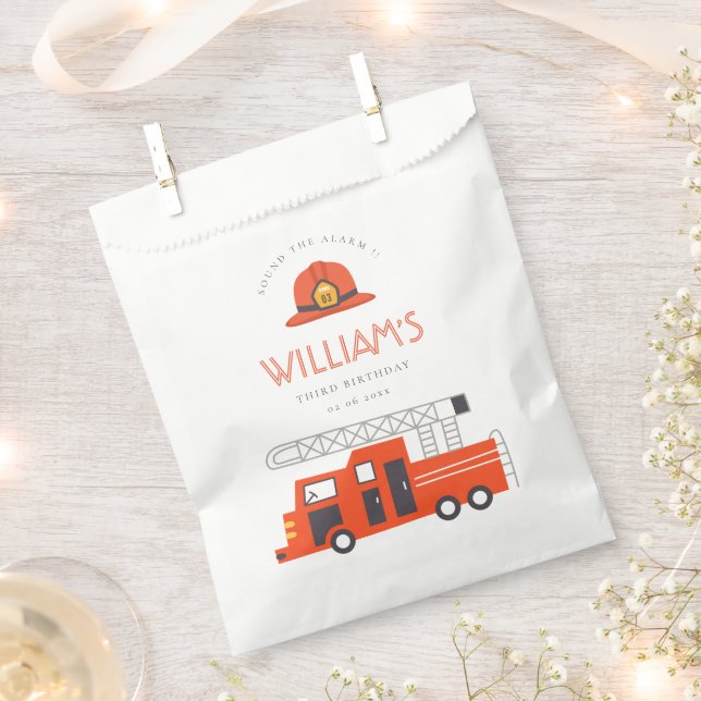 Cute Red Firetruck Engine Kids Any Age Birthday Favour Bags (Clipped)