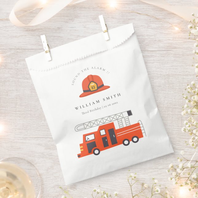 Cute Red Firetruck Engine Kids Any Age Birthday Favour Bags (Clipped)