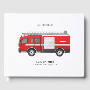 Cute Red Firetruck Engine Kids Any Age Birthday Guest Book