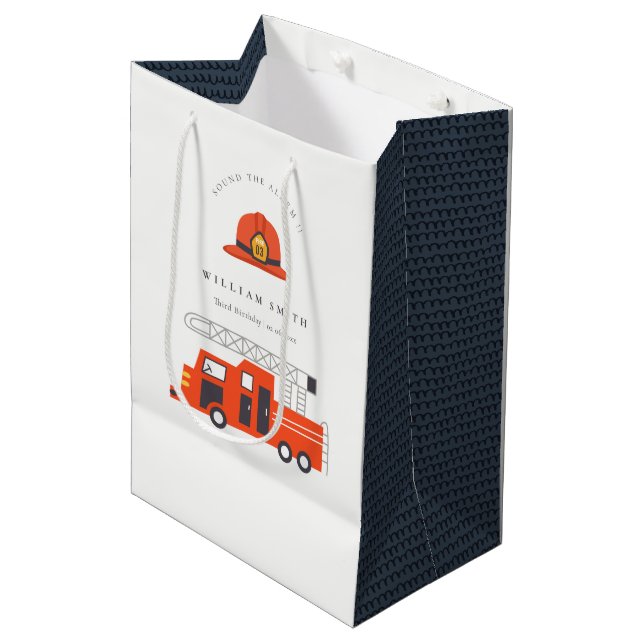 Cute Red Firetruck Engine Kids Any Age Birthday  Medium Gift Bag (Front Angled)