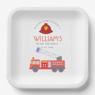 Cute Red Firetruck Engine Kids Any Age Birthday Pa Paper Plate