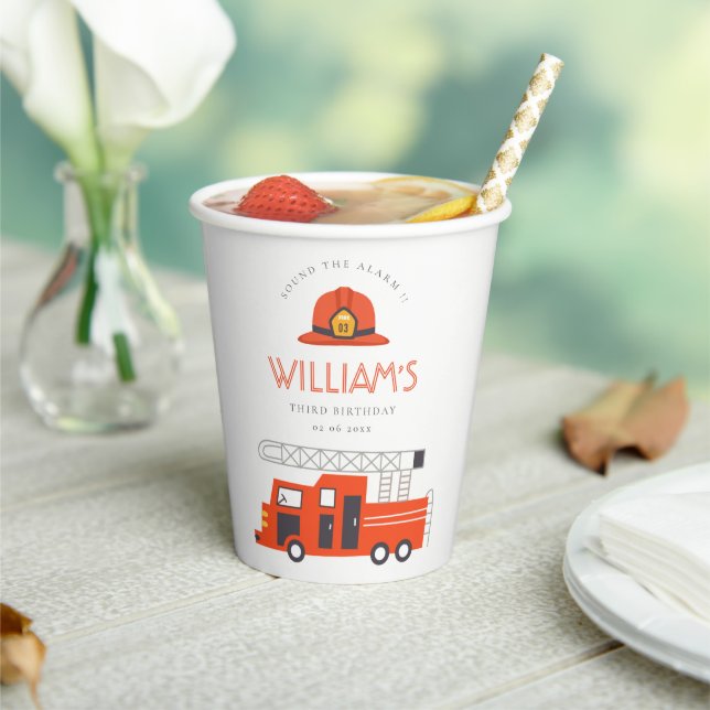 Cute Red Firetruck Engine Kids Any Age Birthday Paper Cups (Insitu)