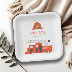 Cute Red Firetruck Engine Kids Any Age Birthday Paper Plate