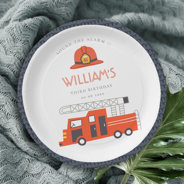 Cute Red Firetruck Engine Kids Any Age Birthday Paper Plate (Creator Uploaded)
