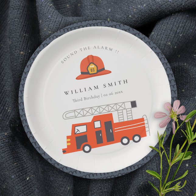 Cute Red Firetruck Engine Kids Any Age Birthday Paper Plate (Creator Uploaded)