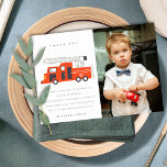 Cute Red Firetruck Engine Kids Any Age Birthday  Thank You Card<br><div class="desc">A Fun Cute Boys FIRE TRUCK THEME BIRTHDAY Collection.- it's an Elegant Simple Minimal sketchy Illustration of red fire truck with fireman hat, perfect for your little ones birthday party. It’s very easy to customise, with your personal details. If you need any other matching product or customisation, kindly message via...</div>