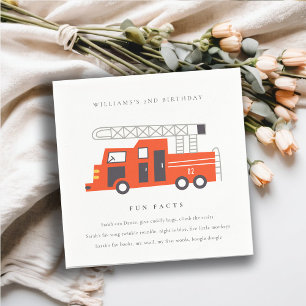 Cute Red Firetruck Engine Kids Fun Facts Birthday Napkin