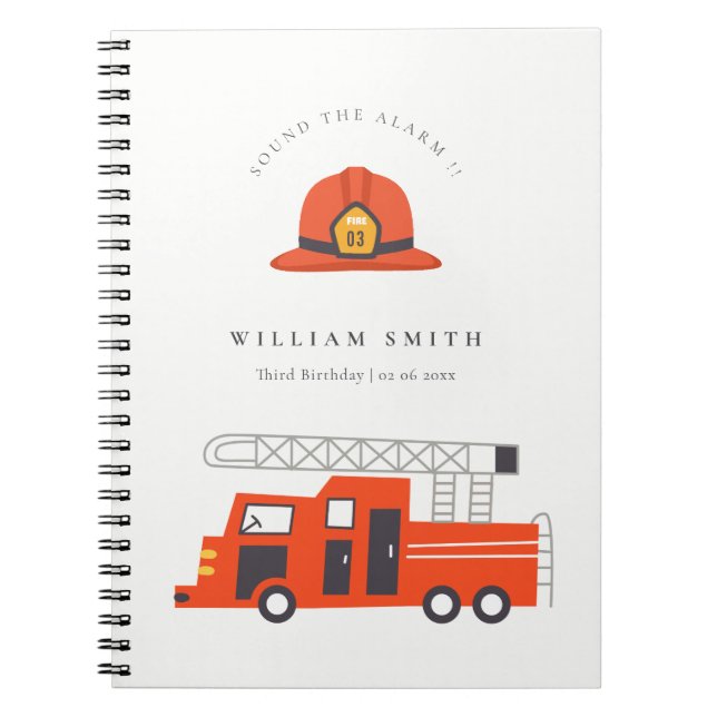 Cute Red Firetruck Kids Any Age Birthday Guestbook Notebook (Front)