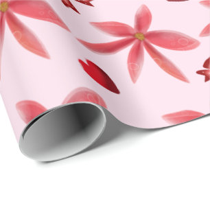 Cute Red Floral Heart Pattern Seamless Girly  Wrapping Paper