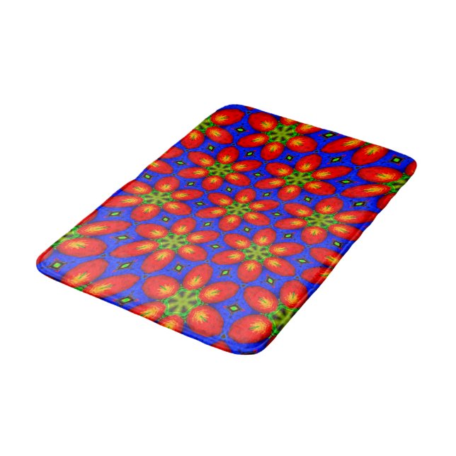 Cute Red Floral Pattern Bath Mat (Angled)