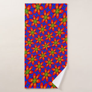 Cute Red Floral Pattern Bath Towel