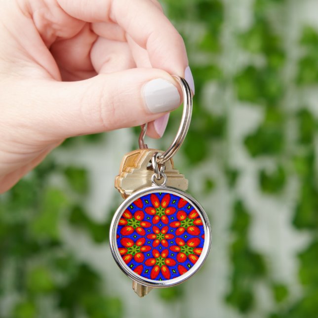 Cute Red Floral Pattern Key Ring (Hand)