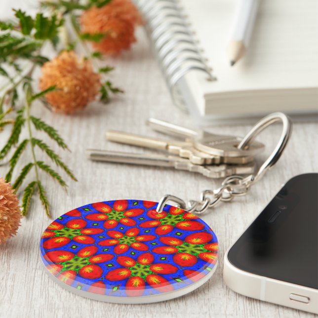 Cute Red Floral Pattern Key Ring (Front Right)