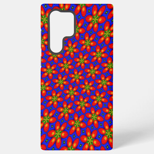 Cute Red Floral Pattern Samsung Galaxy S22 Ultra Case (Back)
